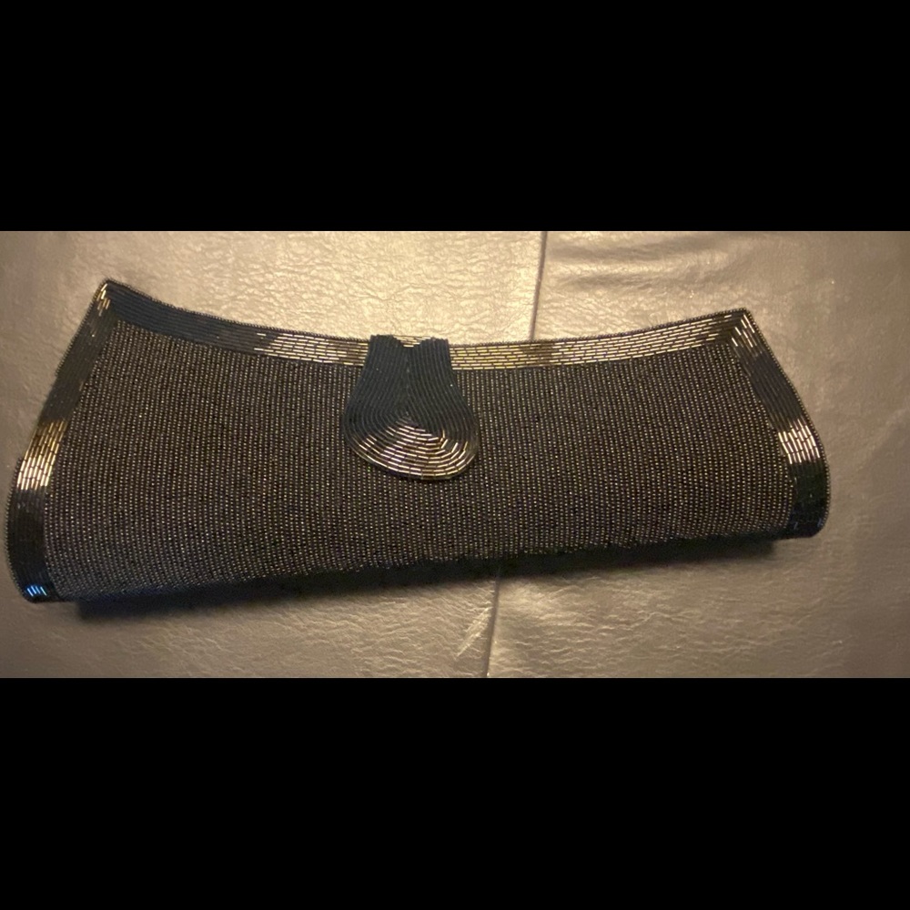 Ash Amaira Beaded Clutch Black Curved.